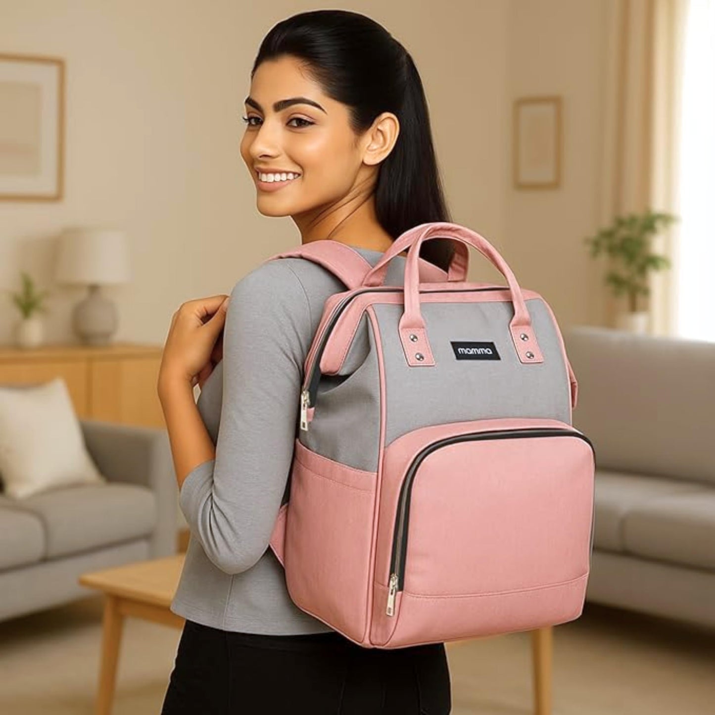 MAMMA Diaper Bag for Mothers for Travel, Baby Bag for Mother Travel, Hospital Bag for Delivery Women, Baby Diaper Bag for Mom, 12 Pockets Diaper Bags for Mothers with 9 Months Warranty