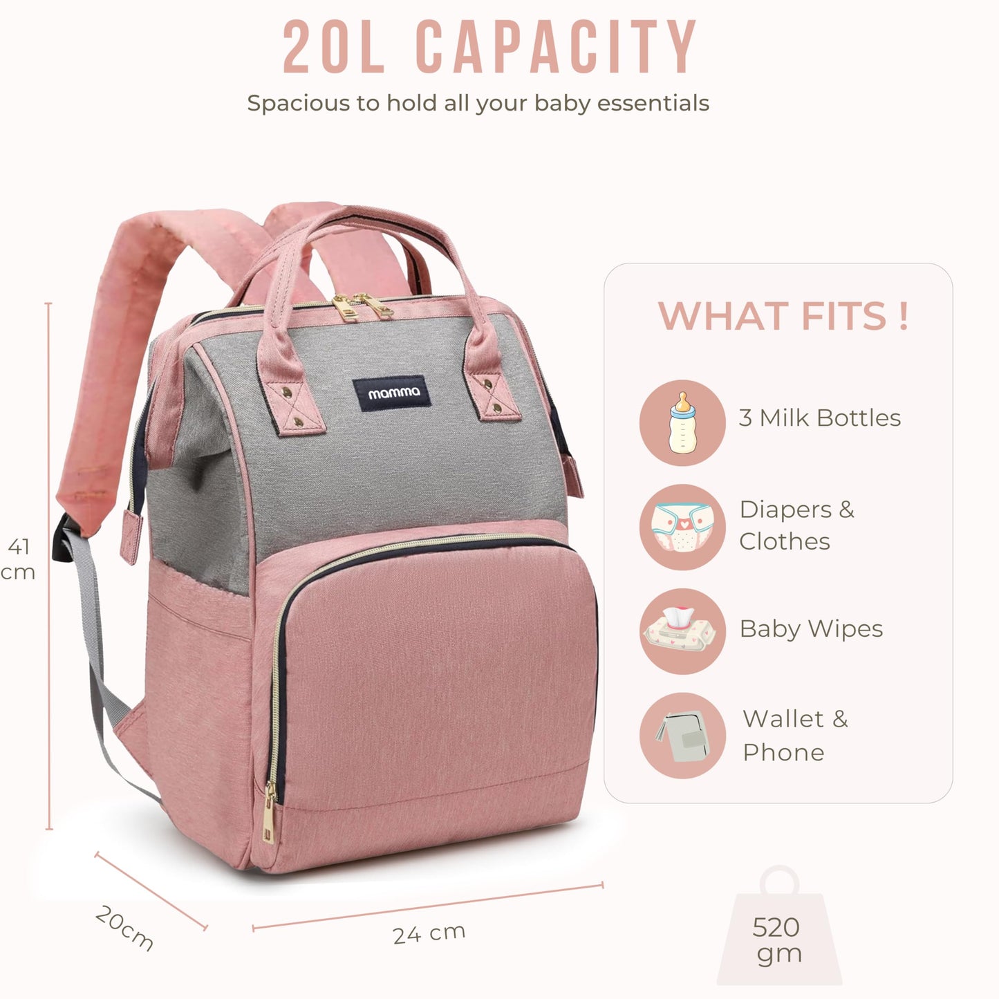 MAMMA Diaper Bag for Mothers for Travel, Baby Bag for Mother Travel, Hospital Bag for Delivery Women, Baby Diaper Bag for Mom, 12 Pockets Diaper Bags for Mothers with 9 Months Warranty