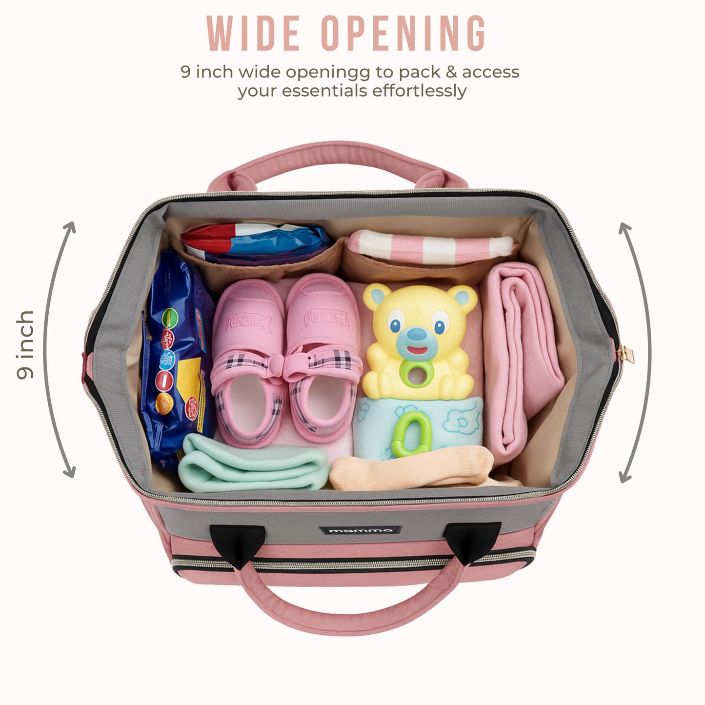 MAMMA Diaper Bag for Mothers for Travel, Baby Bag for Mother Travel, Hospital Bag for Delivery Women, Baby Diaper Bag for Mom, 12 Pockets Diaper Bags for Mothers with 9 Months Warranty